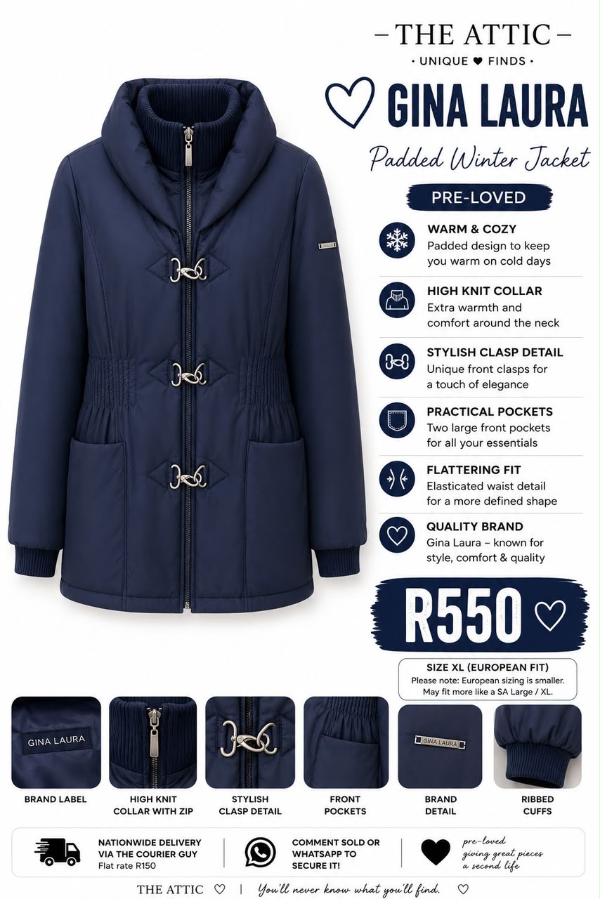 Gina Laura Padded Winter Jacket in navy blue – pre-loved, size XL
