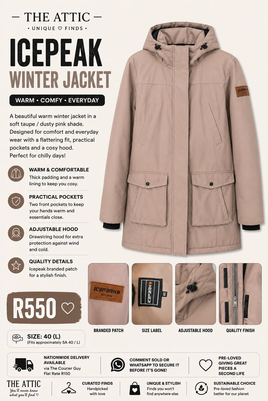 Icepeak Winter Jacket in taupe/dusty pink – pre-loved, size 40 (L)