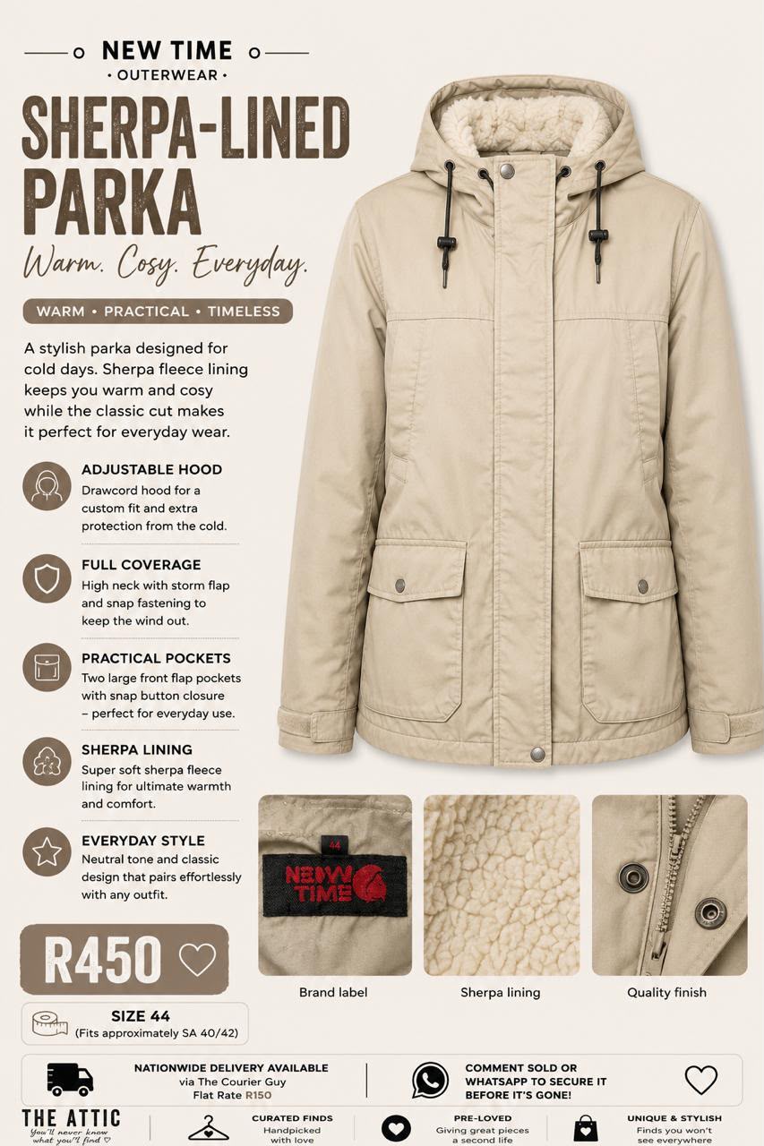 New Time Outerwear Sherpa-Lined Parka in beige – pre-loved, size 44