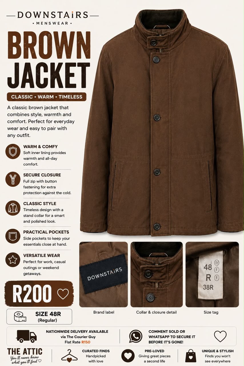 Downstairs Menswear Brown Jacket – pre-loved, size 48R Regular