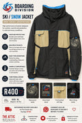 Boarding Division Ski & Snow Jacket in black and khaki with blue accents – pre-loved, size XL