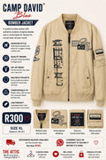 Camp David Blue Bomber Jacket in sand/khaki with aviation embroidery – pre-loved, size XL