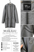 Makalu grey melange coat with sparkle trim along zip and pockets, size 38