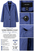 Vero Moda soft blue tailored coat with two-button closure and front pockets, size XS