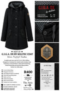 G.I.G.A. DX by Killtec charcoal black hooded coat with textured fabric, button-front and flap pockets, size 42