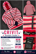 Crivit kids pink white and navy striped hooded jacket with fleece lining and zip pockets, size 110/116