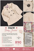 H&M baby cream double-breasted jacket with silver-tone buttons and floral print lining, size 18 months 86cm