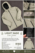H&M kids light sage olive hooded jacket with full front zip and elasticated cuffs, size 140