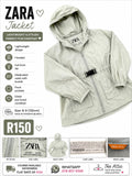 Zara Kids sage grey lightweight hooded jacket with crinkle texture, elasticated buckle waist and front pockets, size 130cm
