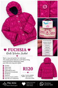 Topomini baby girls fuchsia pink waterproof winter jacket with fleece lining, hood and button front, size 80