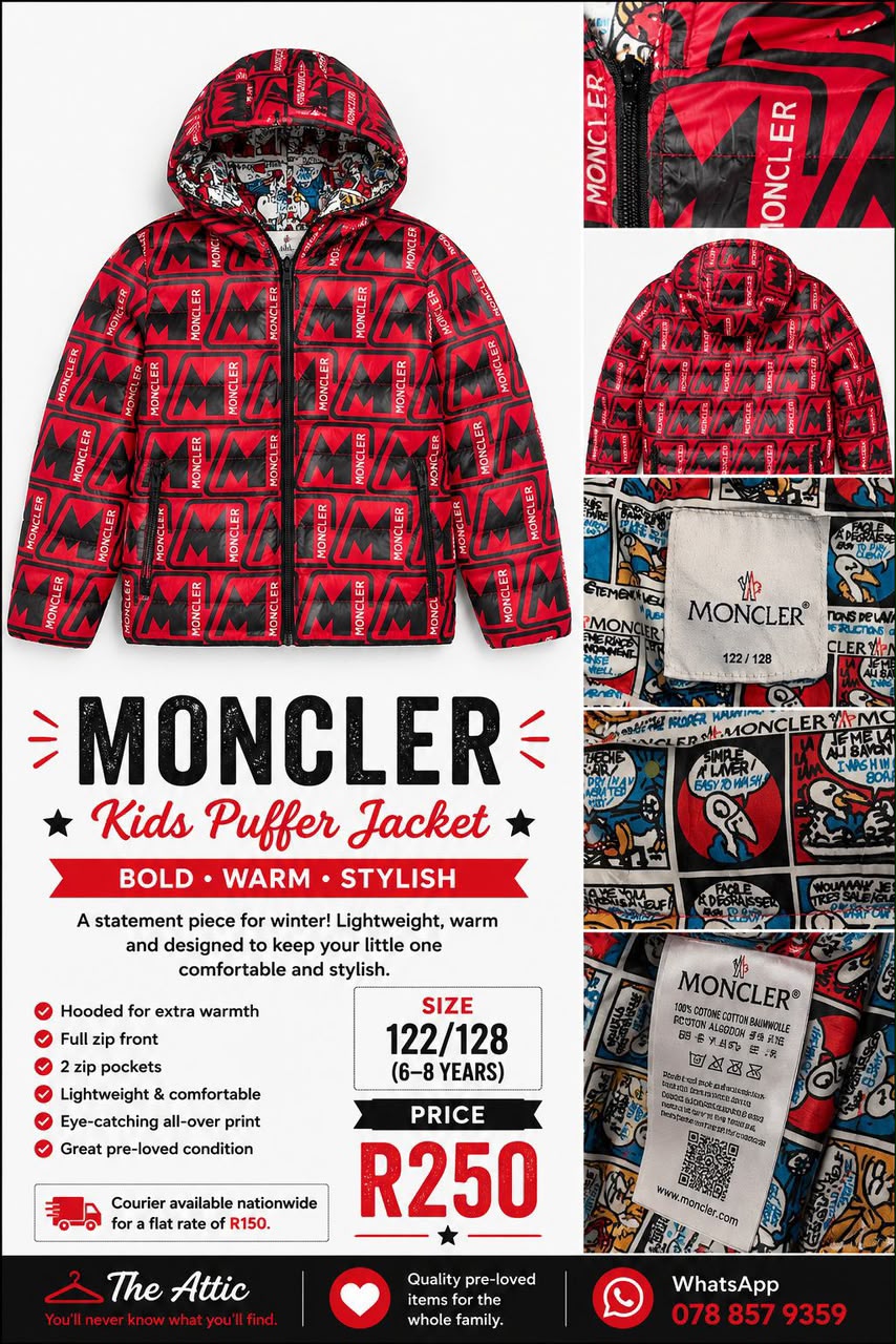 Moncler Kids Puffer Jacket Red All-Over Print - Size 122/128 (6-8 years)