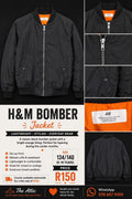 H&M Black Bomber Jacket with Orange Lining - Size EUR 134/140 / UK 8-10Y