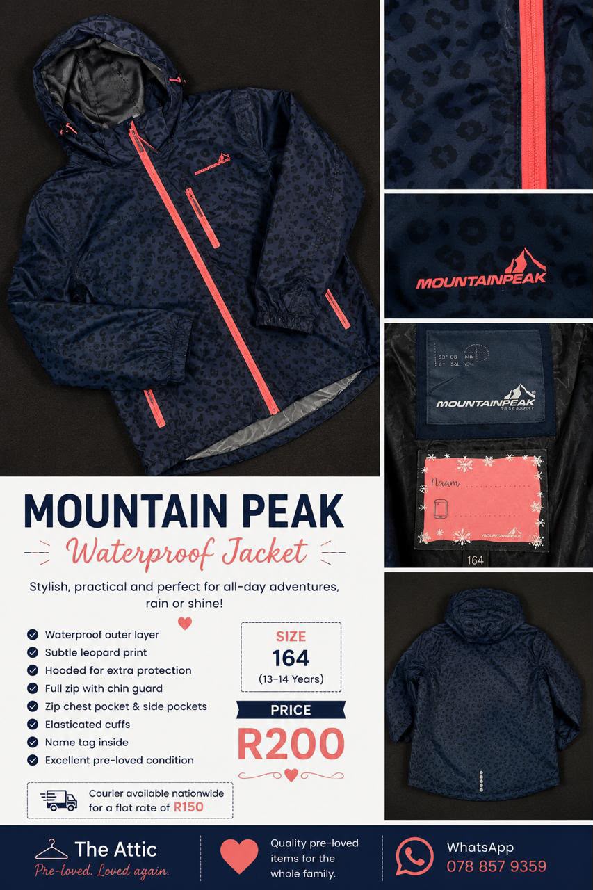 Mountain Peak Kids Waterproof Jacket Navy Leopard Print - Size 164 (13-14 years)