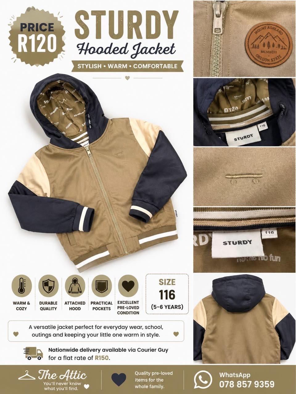 Sturdy Hooded Jacket Khaki Navy Colourblock - Size 116 (5-6 years)