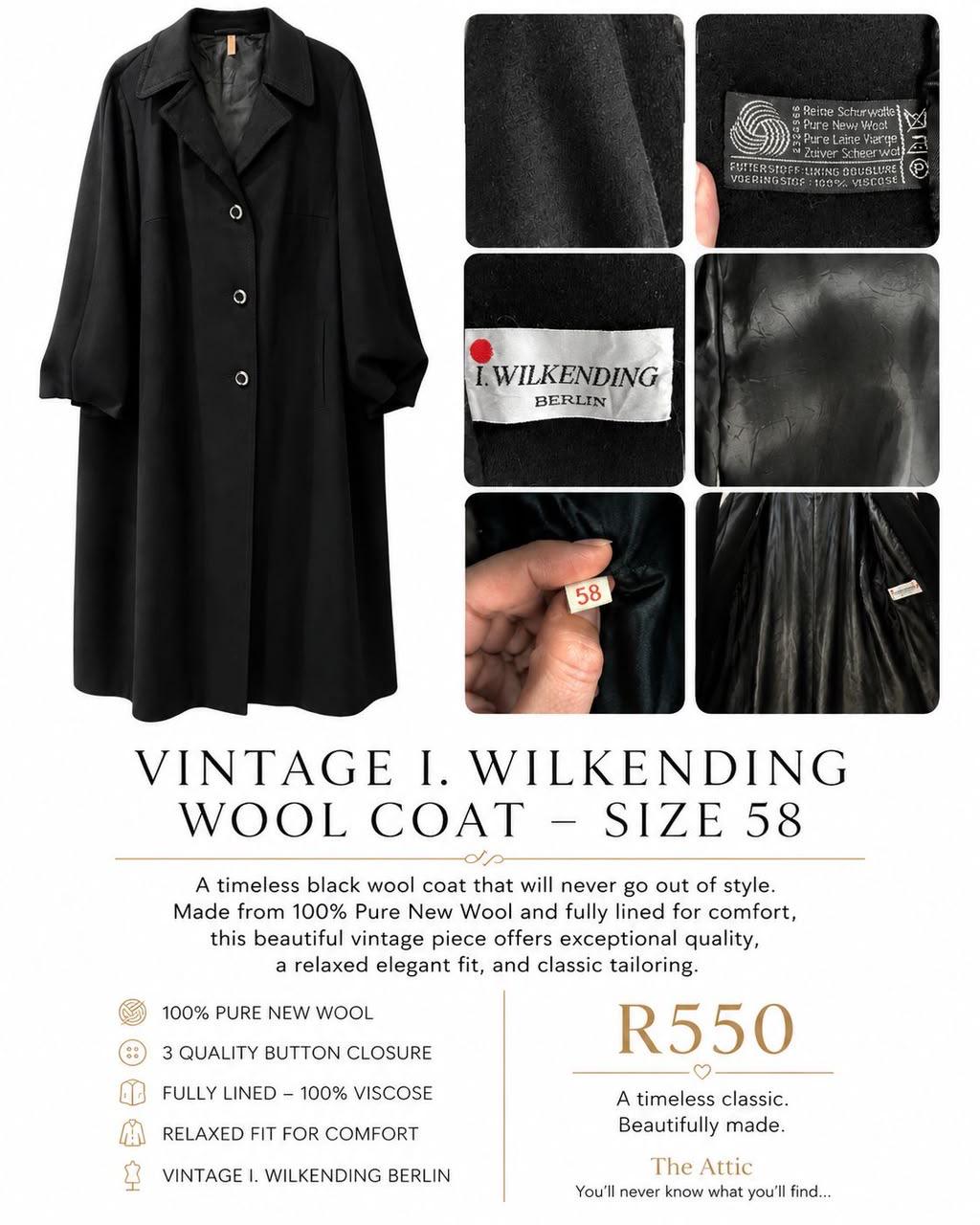 Vintage I. Wilkending Berlin Wool Coat Black - Size 58 / SA 48-50 Plus Size