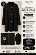 Longline Knit Coat Black Beauty with Gold Buttons - Labelled Size 10 Generous Fit