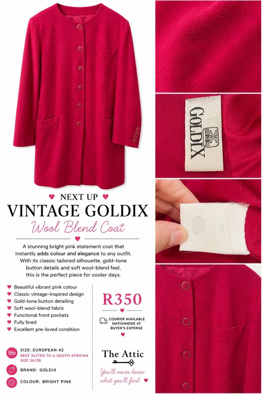 Vintage Goldix Wool Blend Coat Bright Pink - European Size 42 / SA 36-38