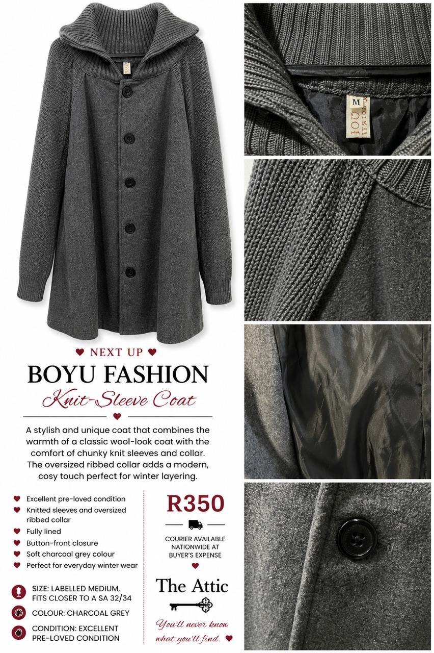 Boyu Fashion Knit-Sleeve Coat Charcoal Grey - Labelled Medium / SA 32-34