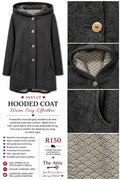 Charcoal Grey Hooded Coat with Patterned Lining - Size SA 34 (fits slightly small)