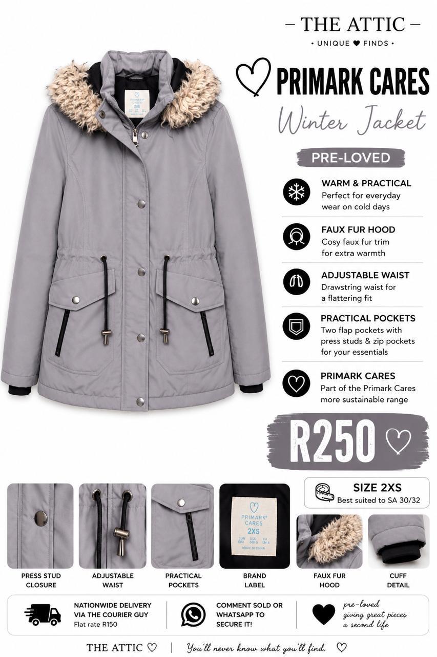 Primark Cares Winter Jacket Grey - Size 2XS / SA 30-32