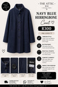 Flame Navy Blue Herringbone Coat - Size Large