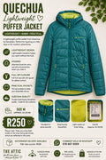 Quechua by Decathlon Lightweight Puffer Jacket Teal Lime - Size M / SA 34-36