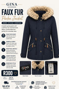 Gina Outerwear Faux Fur Parka Jacket Navy - Size 38 Medium