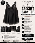 Black Crochet Back Top Lightweight Flowy - Fits Small / SA 30-32