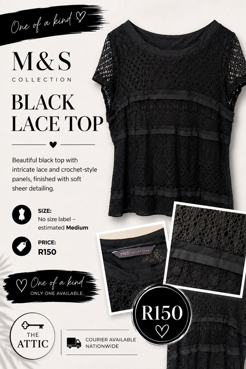 M&S Collection Black Lace Top - Estimated Medium