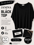 Janina Black Top with Bronze Zip Shoulder Detail - Size 56 / SA 50-52 Plus Size