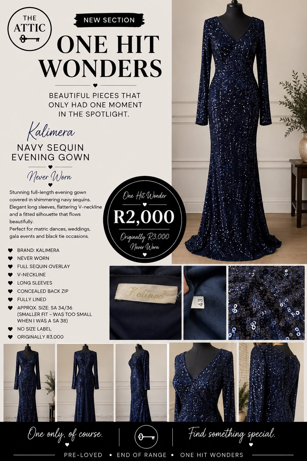 Kalimera Navy Sequin Evening Gown Never Worn - Approx SA 34/36
