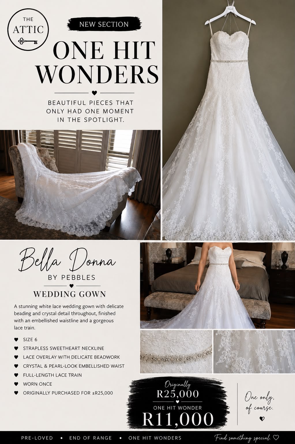 Bella Donna by Pebbles White Lace Wedding Gown - Size 6 SA 32/34, Worn Once