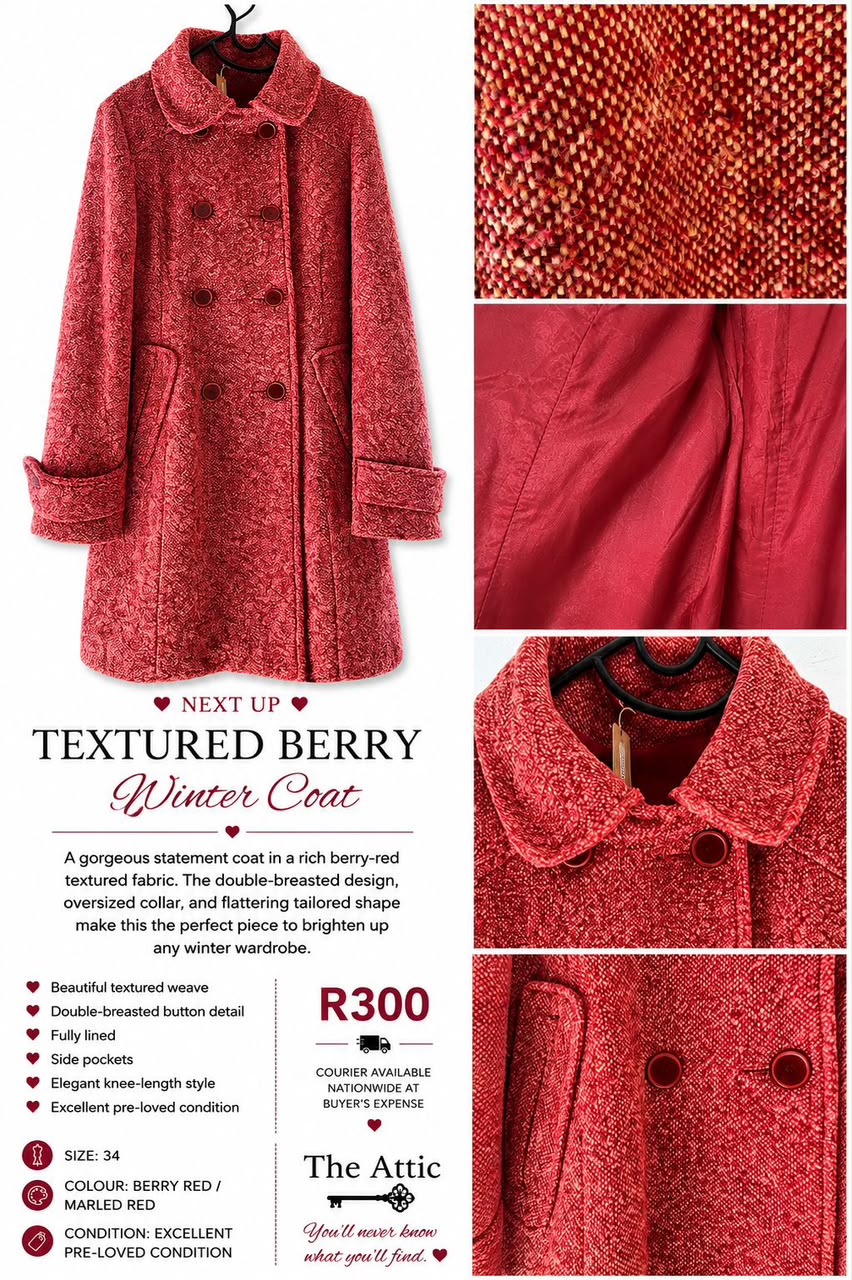 Textured Berry Winter Coat - Berry Red